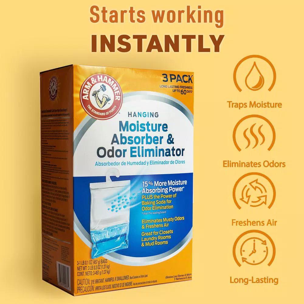Arm & Hammer Hanging Moisture Absorber and Odor Eliminator, 16 oz (3-Pack)