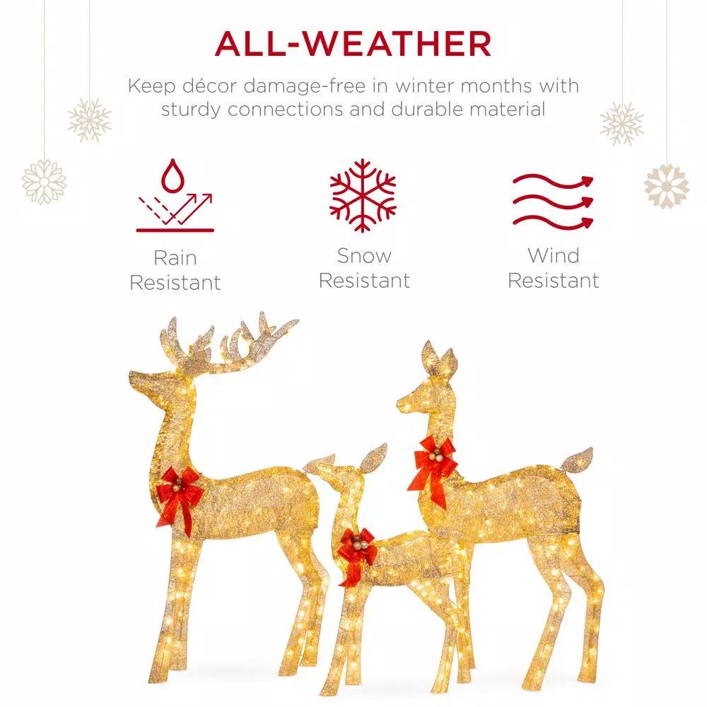 Best Choice Products 60 in. LED Metal Reindeer Family Christmas Yard Decoration, 3-Piece Set with Warm White Lights