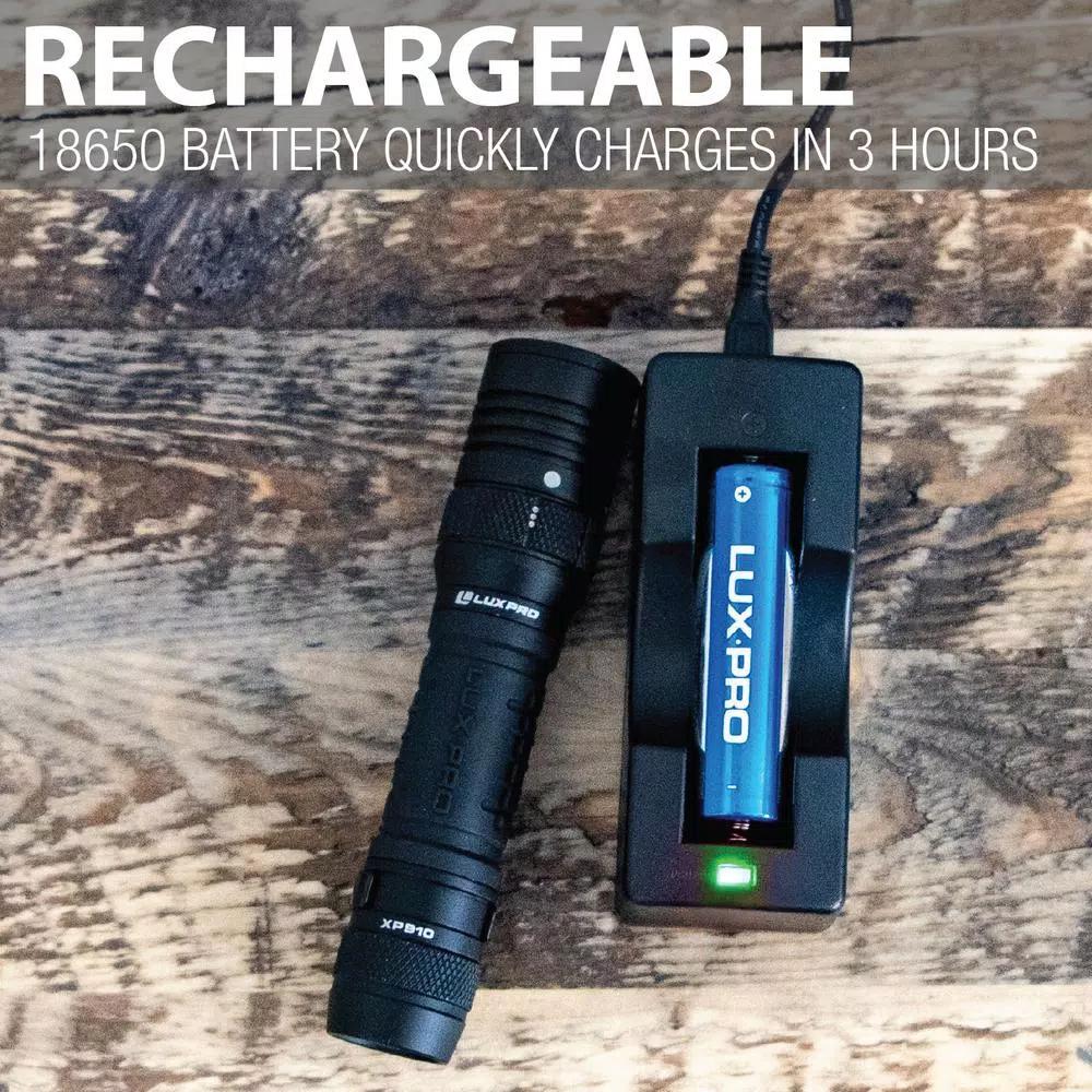 LUXPRO Pro Series 1000 Lumens LED Tactical Rechargeable Flashlight with TackGrip