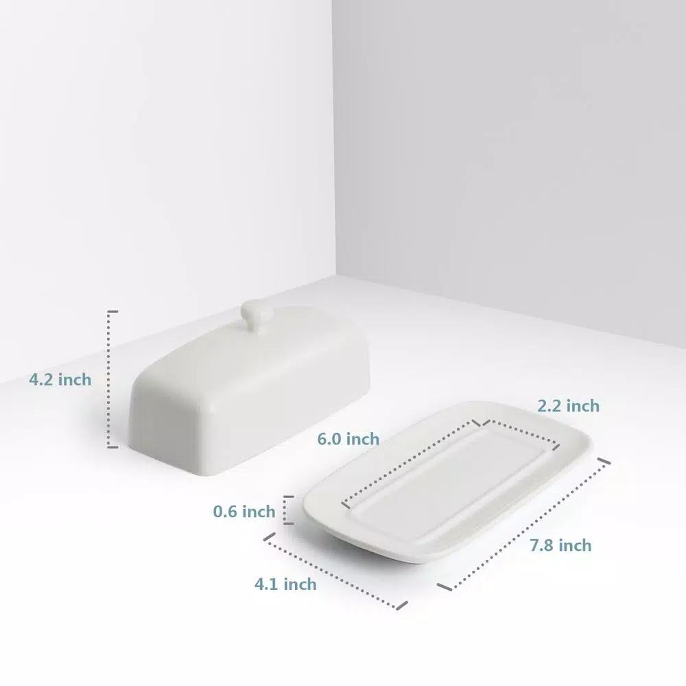 Sweese White Porcelain Butter Dish with Cover, 4 oz. Rectangular Butter Keeper for American Size Sticks