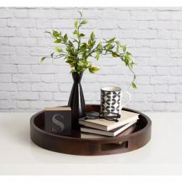 Kate and Laurel Hutton 18.25 in. Round Walnut Brown Wooden Decorative Serving Tray with Built-in Handles thumbnail 4