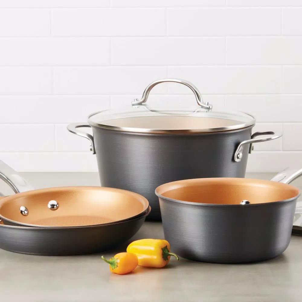 Ayesha Curry Ayesha Home Collection 7.5 Qt. Hard-Anodized Aluminum Nonstick Stock Pot with Glass Lid, Charcoal Gray