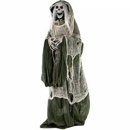 Haunted Hill Farm 5 ft. Animatronic Moaning Skeleton Halloween Prop with Green Cloak thumbnail 3