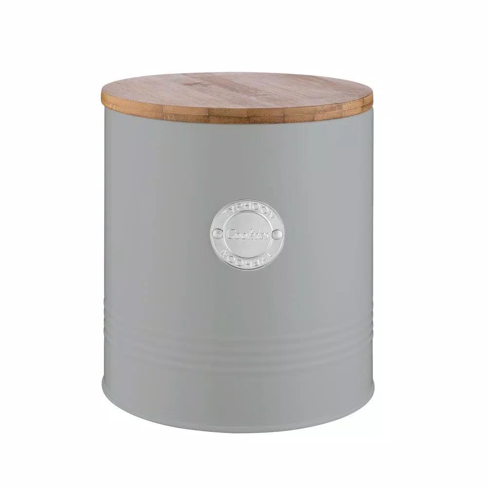 Typhoon Living Gray Cookie Tin with Sustainable Bamboo Lid - 114 oz Carbon Steel Cookie Jar