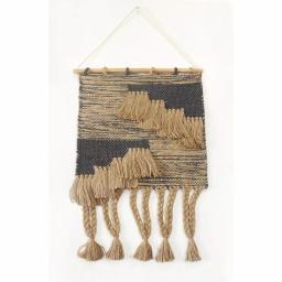 LR Home Rustic Natural and Black Fringed Wall Tapestry - Hand-Loomed Jute and Cotton Wall Hanging thumbnail 1