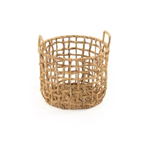 Zentique Handmade Round Water Hyacinth Wicker Basket with Handles - Medium