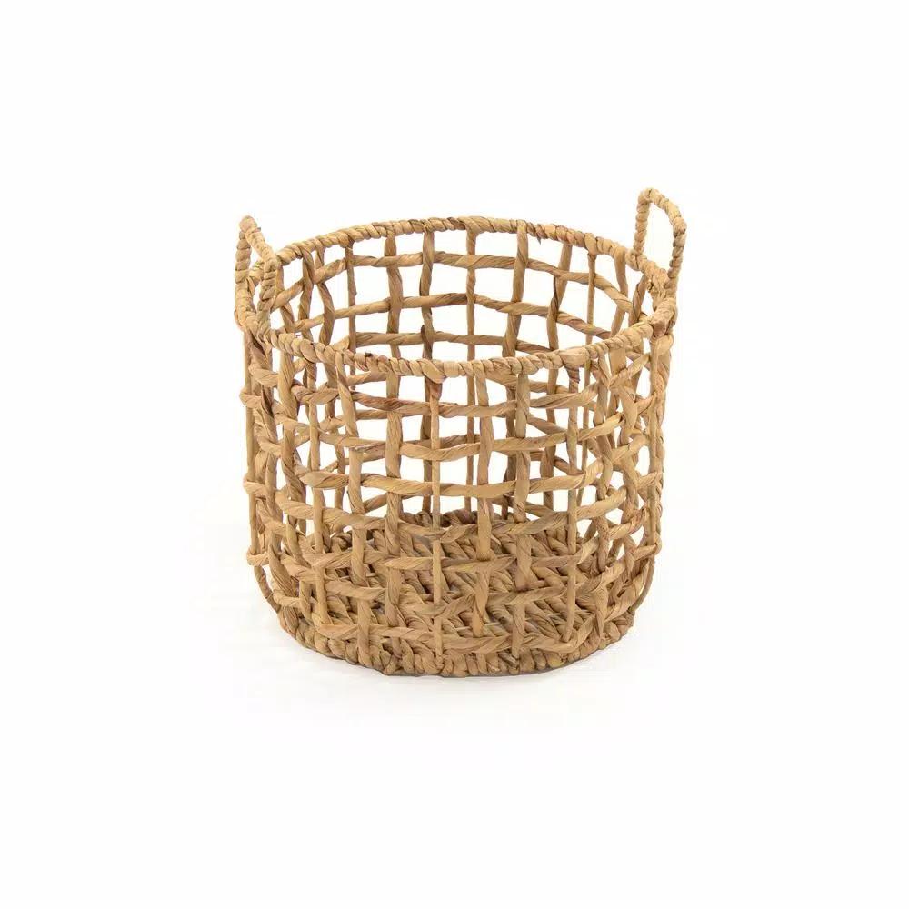 Zentique Handmade Round Water Hyacinth Wicker Basket with Handles - Medium