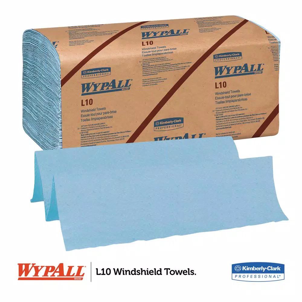 WYPAll L10 Windshield Wipers, 2-Ply Blue Disposable Wipes, 140/Pack, 16 Packs Per Carton