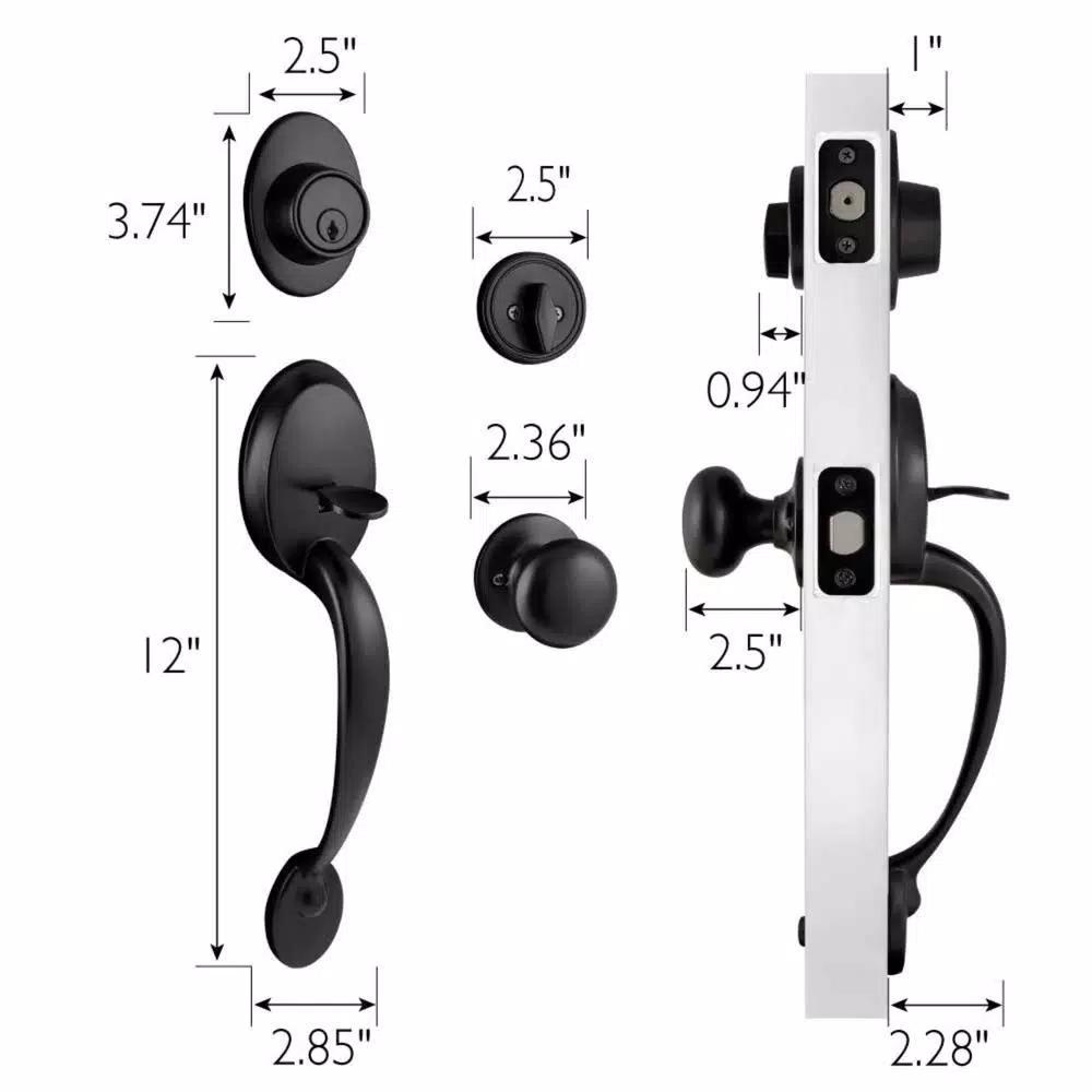 Design House Coventry Matte Black Entry Door Handleset with Cambridge Interior Knob and Single Cylinder Deadbolt