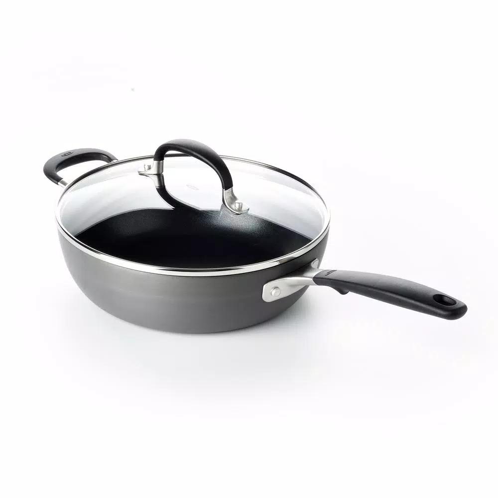 OXO Good Grips 9.5 in. Hard-Anodized Aluminum Nonstick Skillet with Glass Lid, Gray