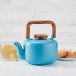 BonJour Ceramic 4-Cup Teapot with Stainless Steel Infuser and Teak Wood Accents, Aqua thumbnail 4
