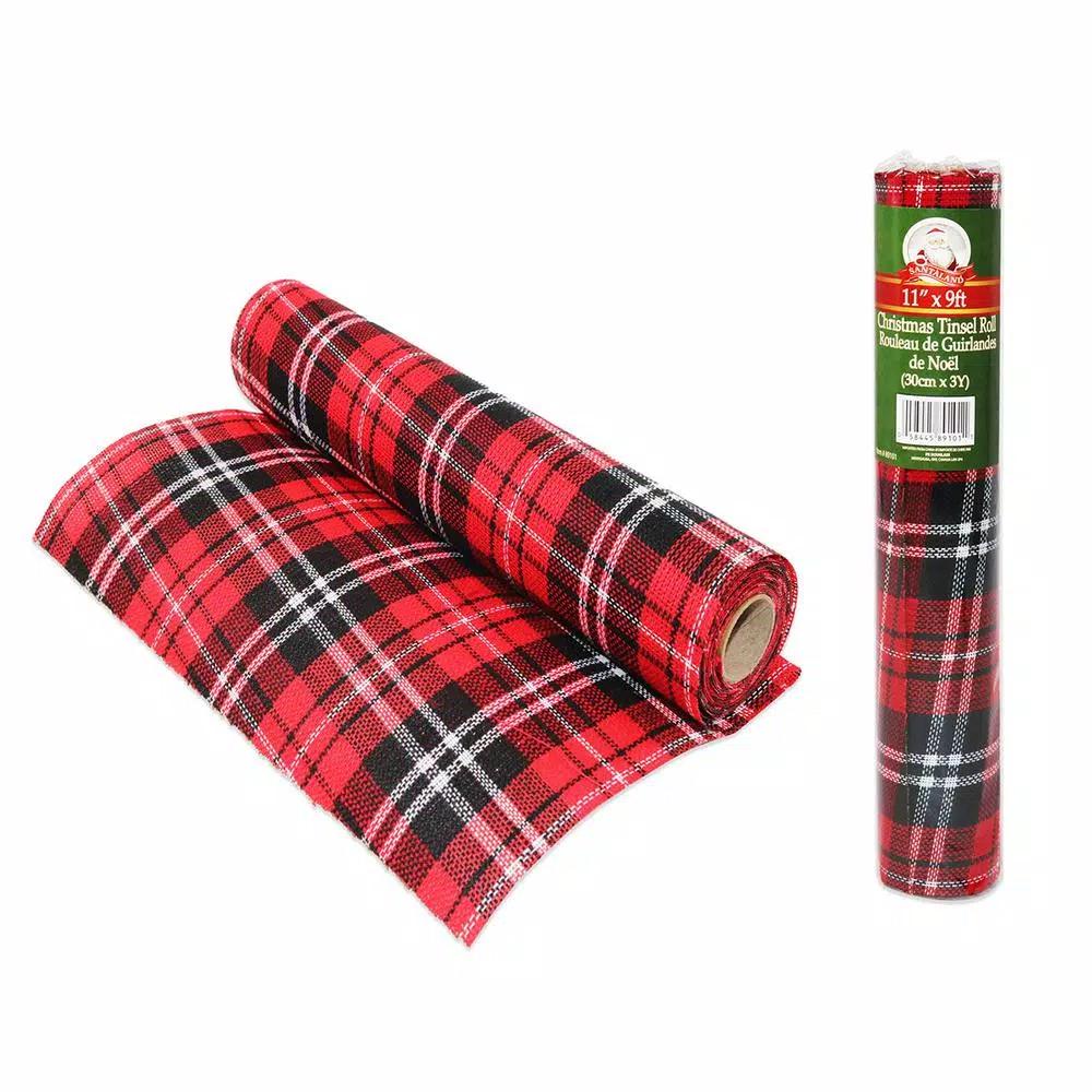 Unbranded Tartan Printed Tinsel Christmas Ribbon Rolls, 11 in. x 108 in. (4-Pack)