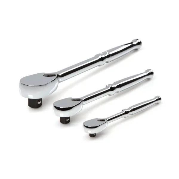 TEKTON SRH91001 3-Piece Ratchet Set, 1/4 in., 3/8 in., and 1/2 in. Drives, 90-Tooth