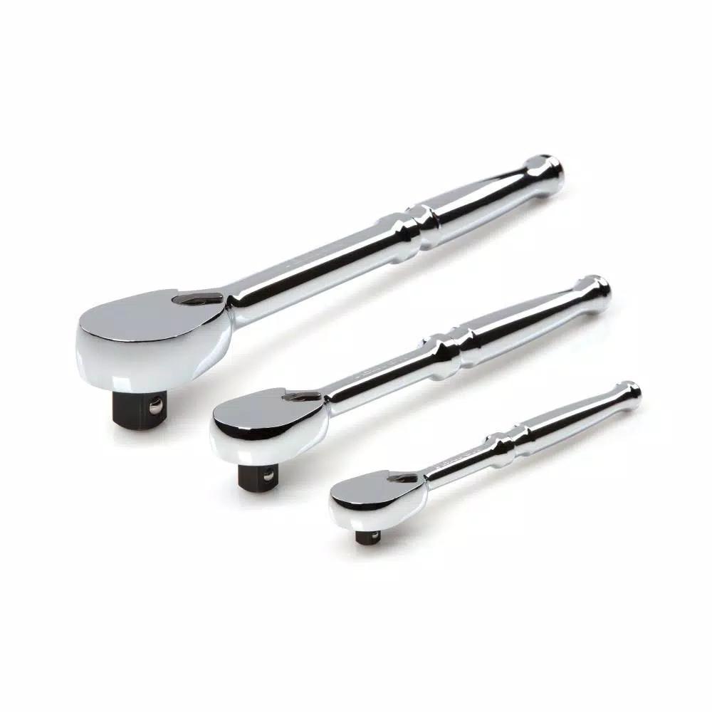 TEKTON SRH91001 3-Piece Ratchet Set, 1/4 in., 3/8 in., and 1/2 in. Drives, 90-Tooth