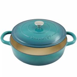 Crock-Pot Artisan 5 Qt. Enameled Cast Iron Braiser Pan with Self-Basting Lid, Teal thumbnail 2