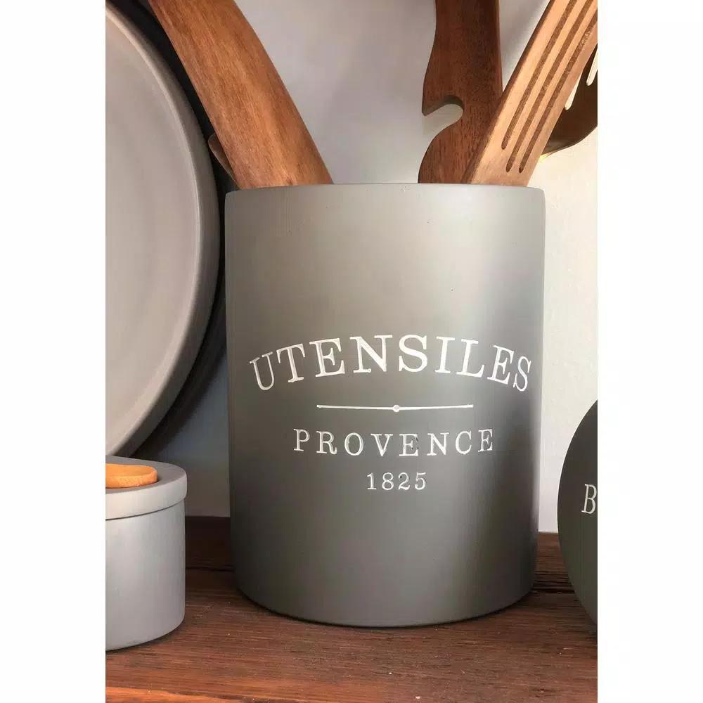 Fox Run 7 in. Slate Grey Round Cement Utensil Holder - Durable Kitchen Tool Crock