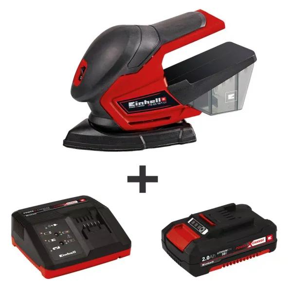 Einhell PXC 18V Cordless Compact Detail Palm Sheet Sander Kit with 2.0 Ah Battery and Fast Charger