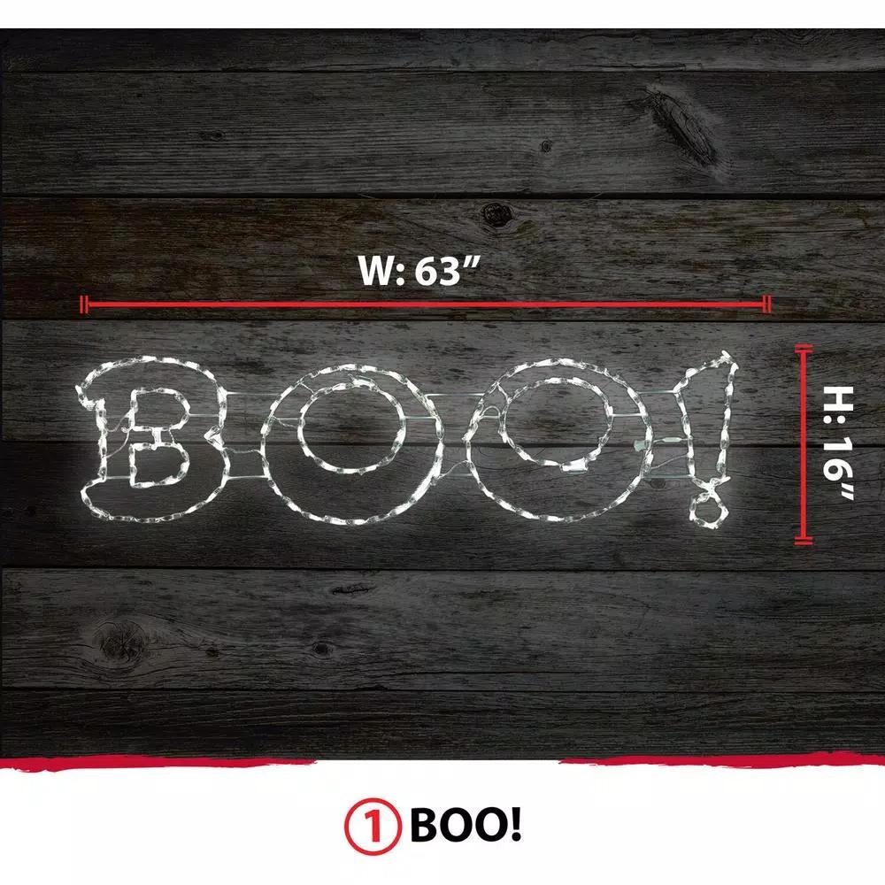 Haunted Hill Farm 63 in. x 16 in. LED Boo Sign Halloween Light, Indoor/Outdoor Weather Resistant Decor