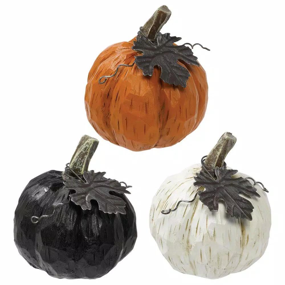Amscan 3.8 in. Fall Mini Pumpkins (2-Pack) - Set of 6 Resin Decorative Pumpkins in Orange, White, and Black