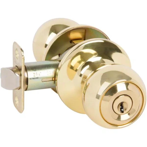 Callan Fairfield Classic Style Polished Brass Round Entry Door Knob, Keyed Entry