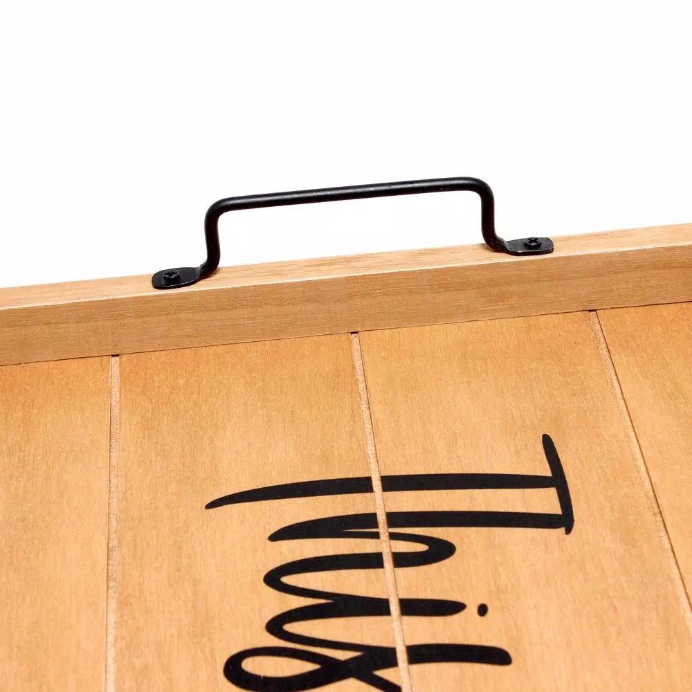 Elegant Designs Natural Wood Decorative Serving Tray with Black Metal Handles - 
