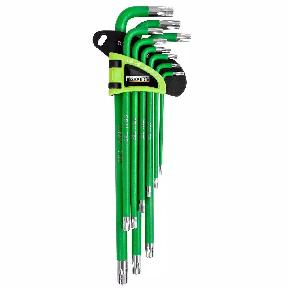 Freeman 9-Piece Extra Long Arm Torx Key Set, Chrome Vanadium Steel, T10-T50