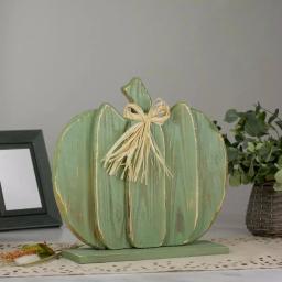 Northlight 14.5 in. Blue Slatted Wood Pumpkin Decoration with Twine Bow thumbnail 2