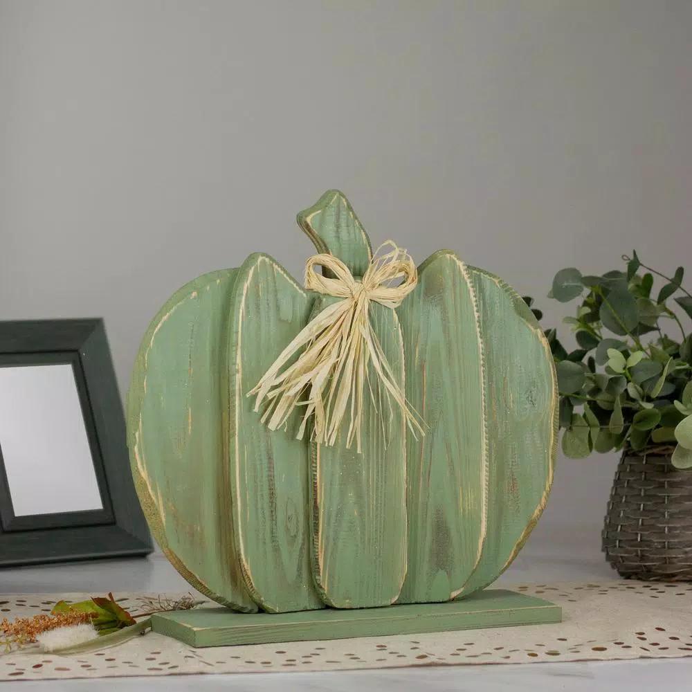 Northlight 14.5 in. Blue Slatted Wood Pumpkin Decoration with Twine Bow