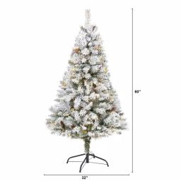 Nearly Natural 5 ft. Flocked River Mountain Pine Artificial Christmas Tree with 150 LED Lights and Pine Cones thumbnail 2