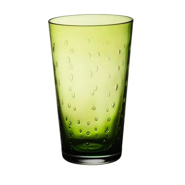 Abigails Rain Drop Green Highball Glass Set of 4 - Hand-Blown Bubble Glassware