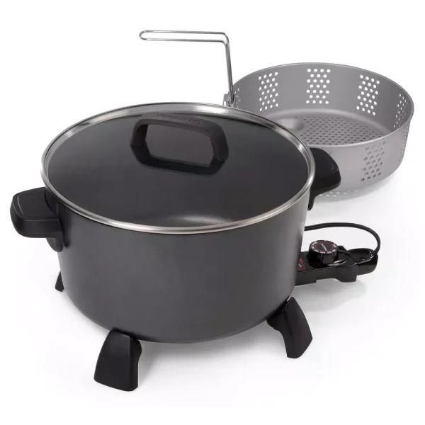Presto 10 Qt. Black Kitchen Kettle XL Multi-Cooker and Deep Fryer with Tempered Glass Cover