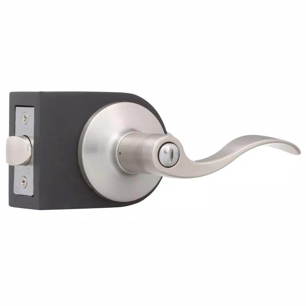 Toledo Fine Locks Satin Nickel Privacy Lever Set - Wave Style Interior Door Handle
