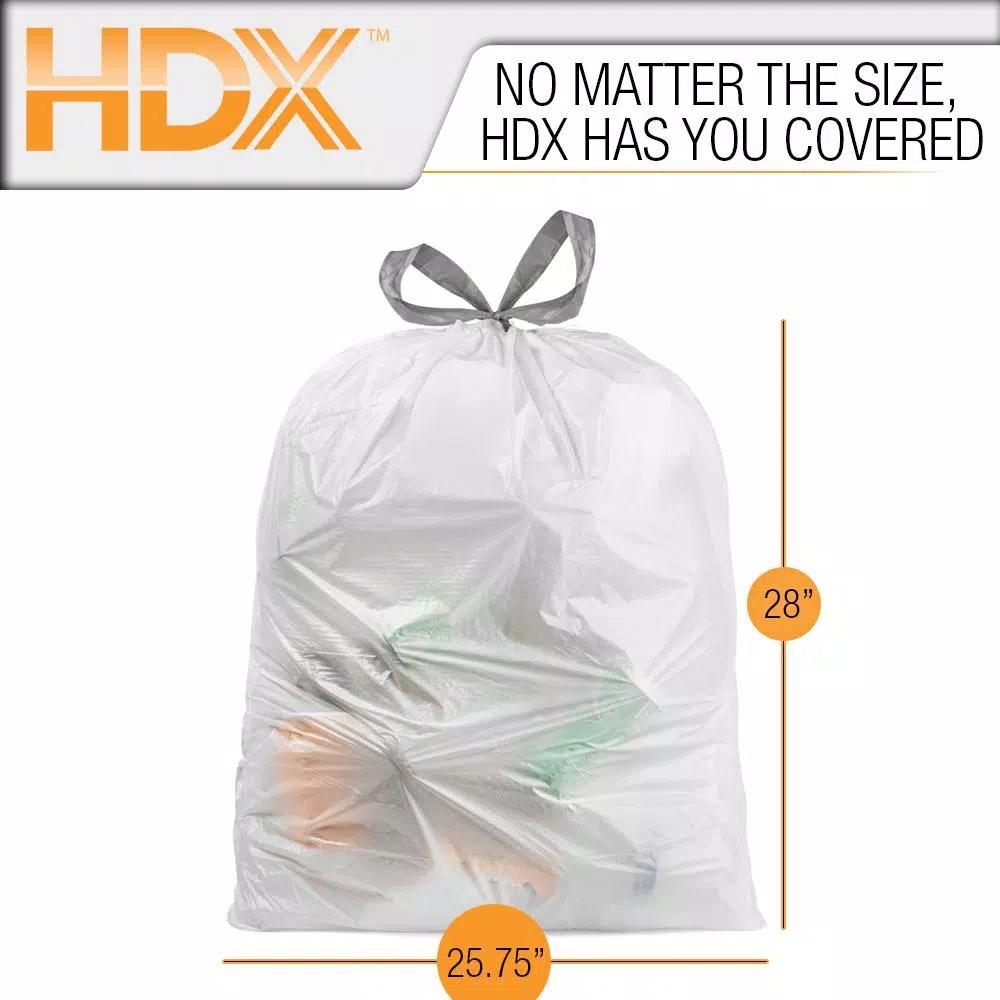 HDX 18 Gal. Kitchen and Compactor Drawstring Trash Bags, White, 90-Count