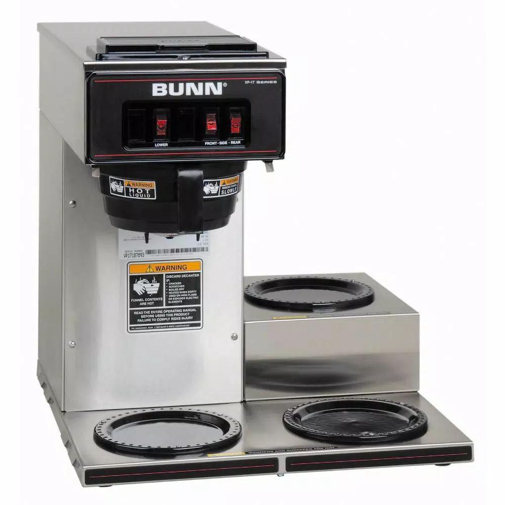 BUNN VP17-3SS3L 12-Cup Commercial Pourover Coffee Brewer with 3 Lower Warmers, Stainless Steel
