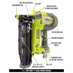 RYOBI 18V ONE+ AirStrike 16-Gauge 2-1/2 in. Straight Finish Nailer Kit with 1.3 Ah Battery and Charger thumbnail 2