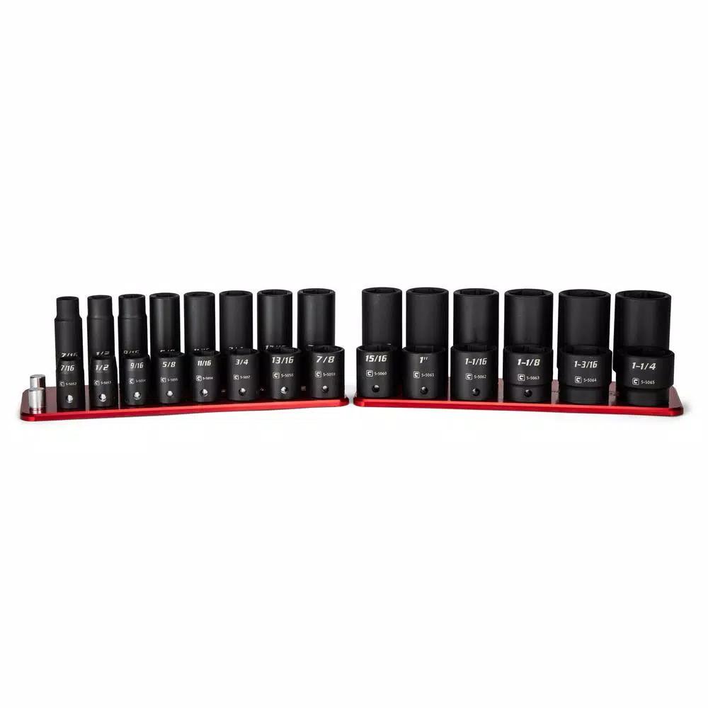 Capri Tools 28-Piece 1/2 in. Drive SAE Shallow and Deep Impact Socket Set with Billet Aluminum Rail