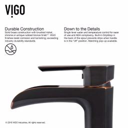 VIGO Niko Single Hole Vessel Bathroom Faucet with Pop-Up Drain, Antique Rubbed Bronze thumbnail 4