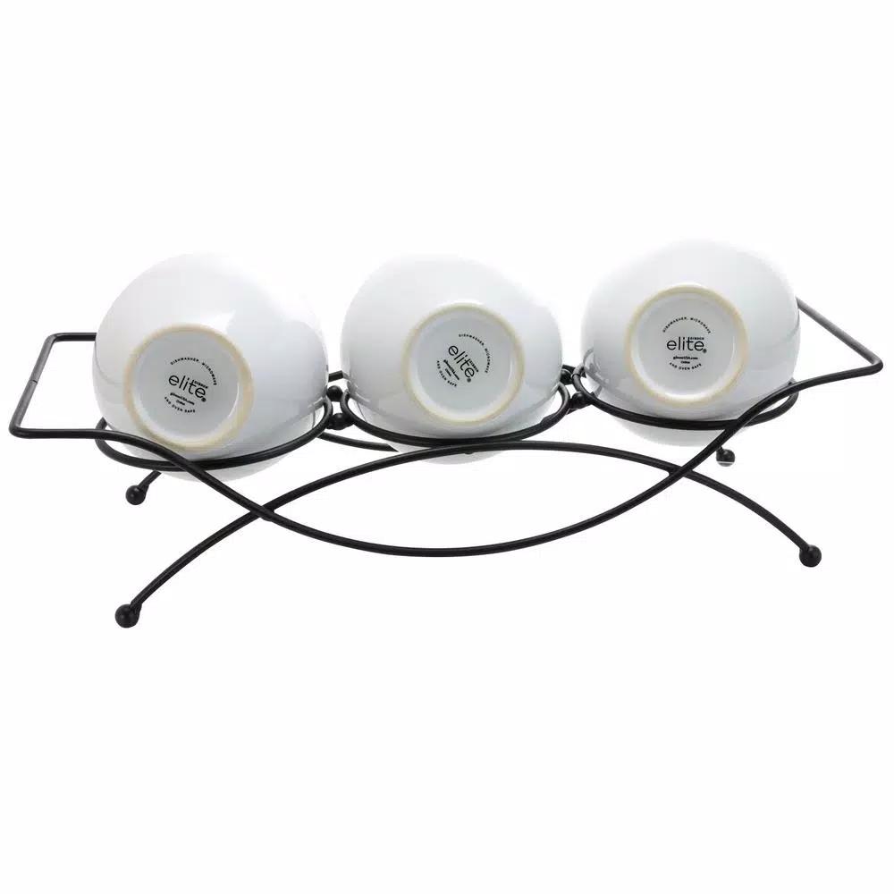 GIBSON elite Splendid Grace White Ceramic Divided Serving Set with Metal Rack (5-Piece)