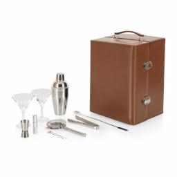 Picnic Time Manhattan Portable Cocktail Case - Mahogany Brown Leatherette Martini Set with Stainless Steel Accessories thumbnail 2