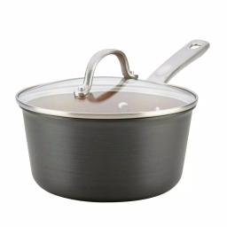 Ayesha Curry Home Collection 3 Qt. Hard-Anodized Aluminum Nonstick Saucepan with Glass Lid, Charcoal Gray thumbnail 1