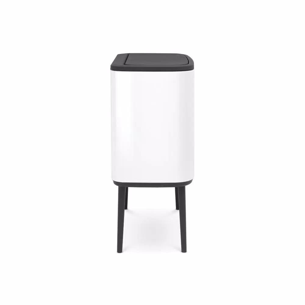 Brabantia Bo 9 Gallon Dual Compartment White Steel Rectangular Touch Bin with Removable Buckets