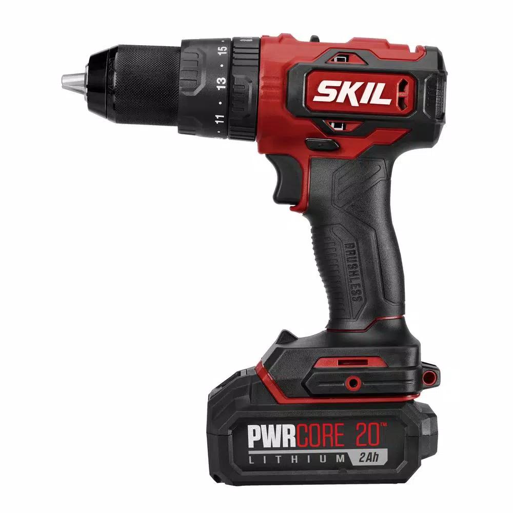 SKIL PWRCore 20V Brushless 1/2 in. Hammer Drill Kit with 2.0 Ah Battery and PWRJump Charger