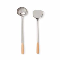 Fox Run Lotus Series 17 in. Chuan Spatula and Hoak Soup Ladle Set, Stainless Steel with Wood Handles thumbnail 4