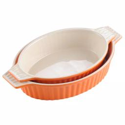 MALACASA 2-Piece Orange Oval Porcelain Bakeware Set, 12.75 in. and 14.5 in. Ceramic Baking Pans thumbnail 1