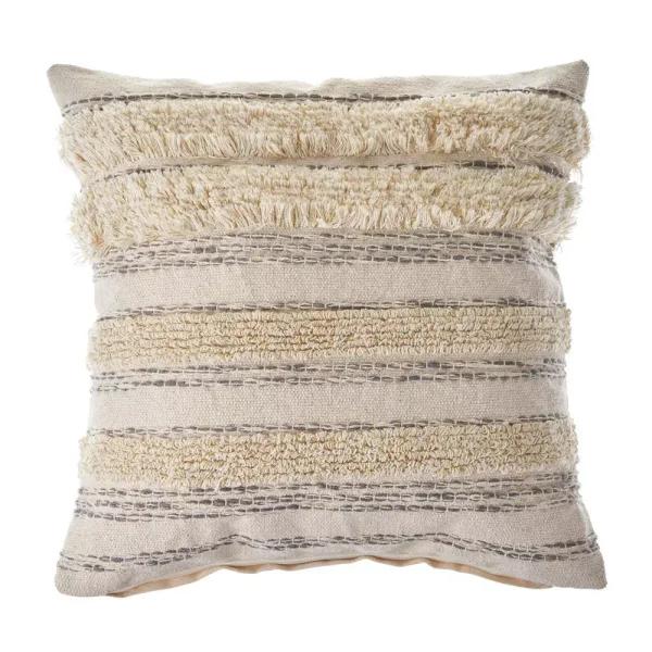 LR Resources Zanthia Cream, Gray & Gold Striped Cotton Throw Pillow - 20 x 20 in.