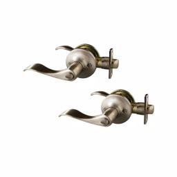 Design House Stratford Satin Nickel Privacy Door Lever with Universal 6-Way Latch (2-Pack) thumbnail 1