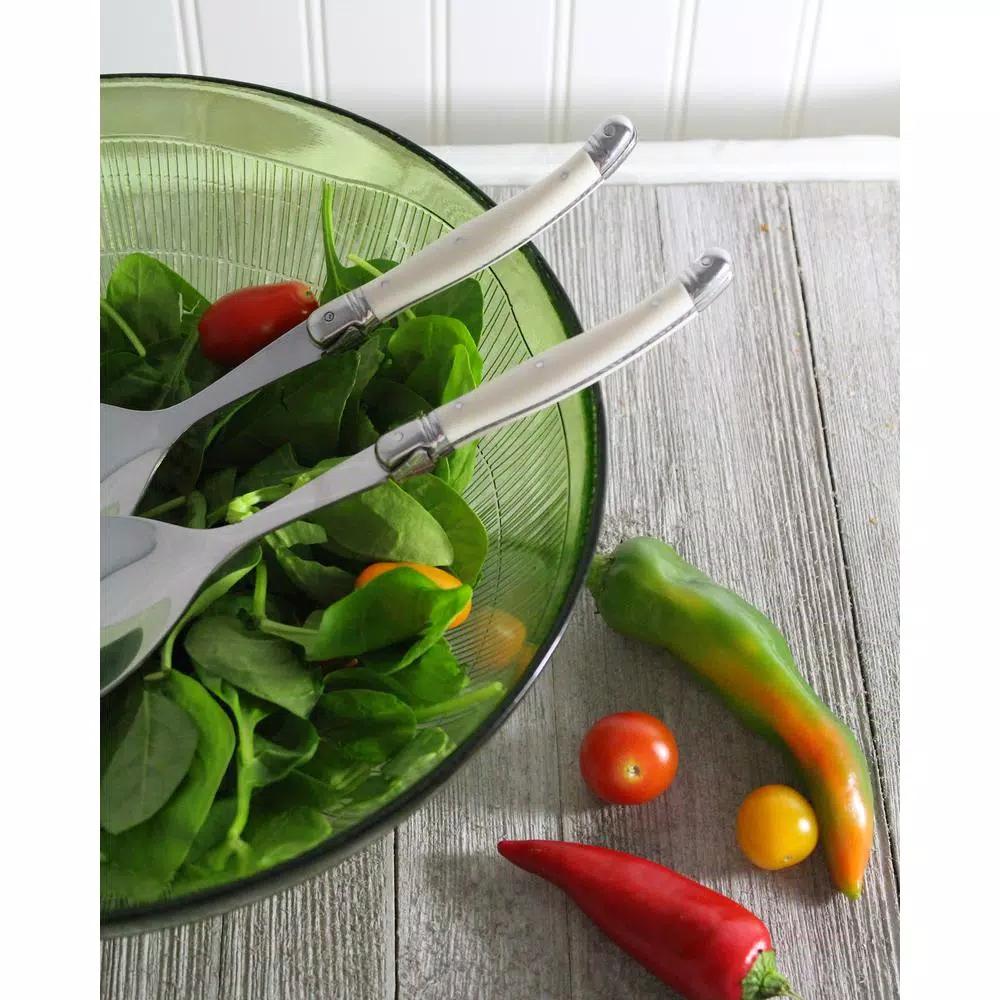 Unbranded French Home Laguiole 2-Piece Faux Ivory Salad Servers Set, Stainless Steel