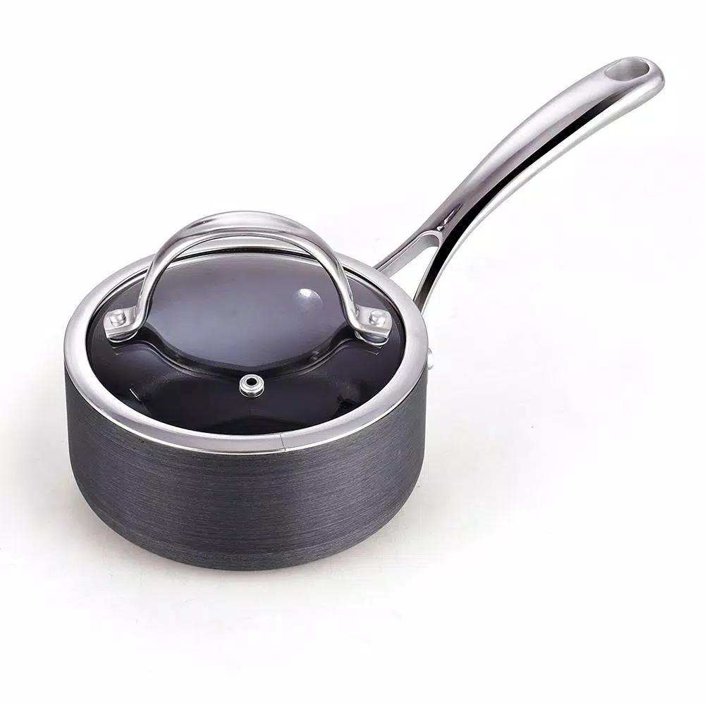 Cooks Standard 1 Qt. Hard-Anodized Aluminum Nonstick Saucepan with Glass Lid, Black