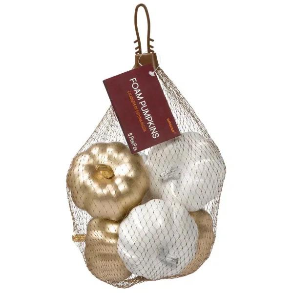 Amscan 3 in. Mini Metallic Foam Pumpkins, White and Gold (3-Pack)