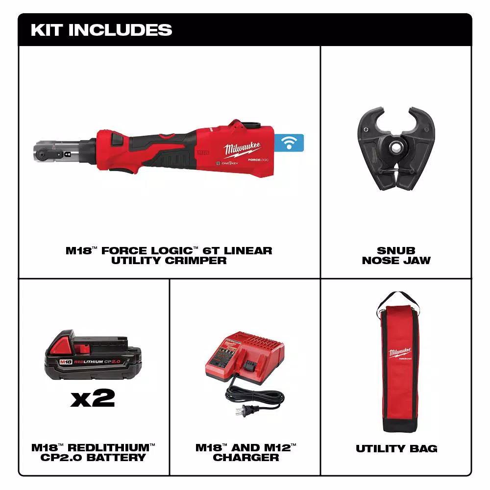 Milwaukee M18 FORCE LOGIC 6-Ton Cordless Utility Crimping Kit with D3 Snub Nose Jaw